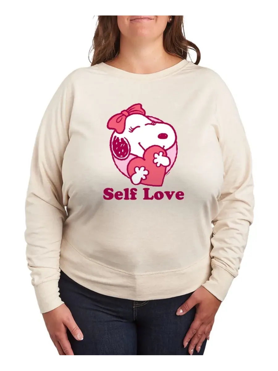 Футболка-пуловер с графическим принтом "Peanuts Self Love" для полных женщин Hybrid Apparel — изображение 1 из 3
