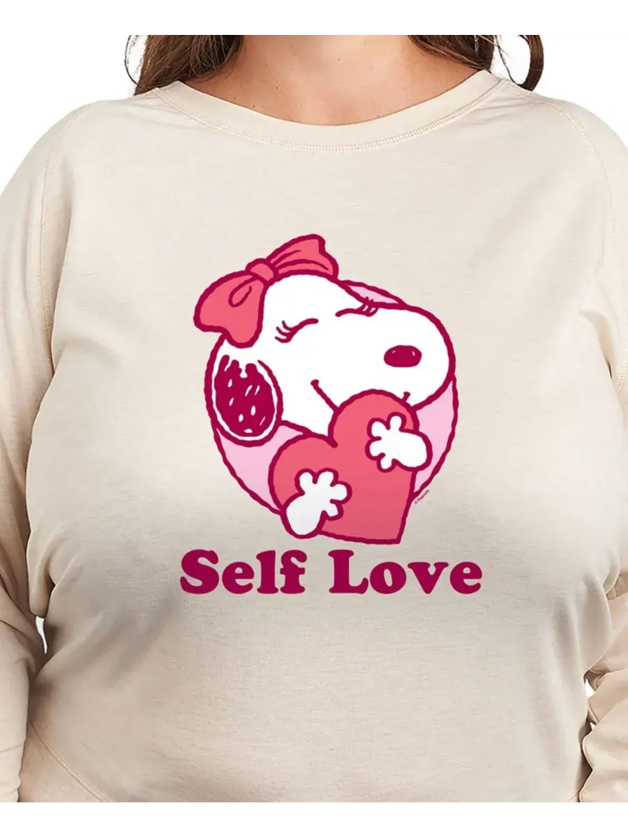Футболка-пуловер с графическим принтом "Peanuts Self Love" для полных женщин Hybrid Apparel — изображение 3 из 3