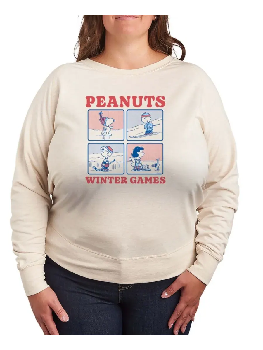 Футболка-пуловер с надписью "Зимние игры Peanuts" больших размеров Hybrid Apparel — изображение 1 из 3, березовый
