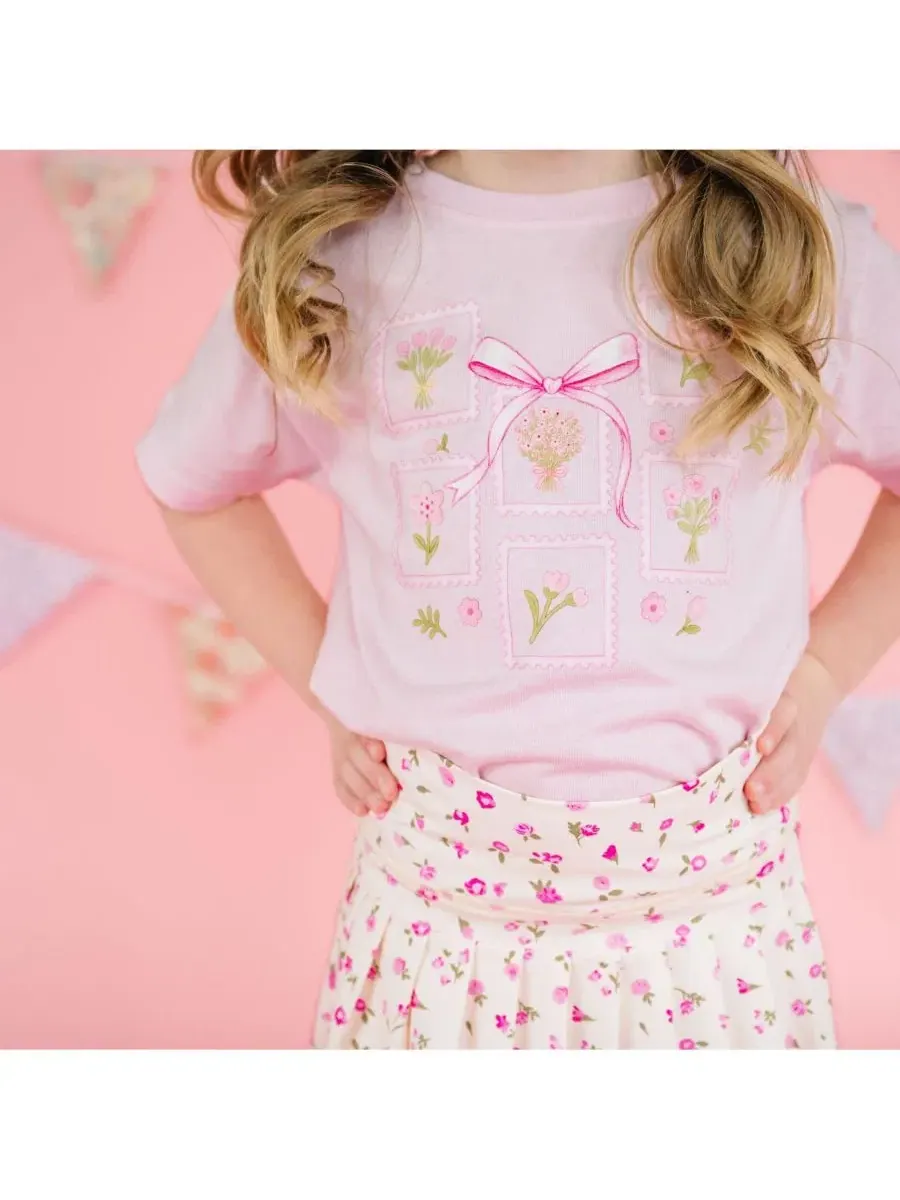 Детская футболка с коротким рукавом и бантом в виде букета для девочек Sweet Wink — изображение 3 из 5, розовый