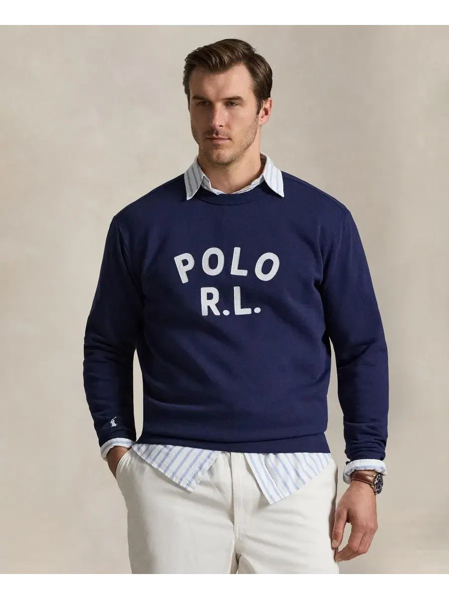 Мужская флисовая толстовка больших размеров с логотипом Polo Ralph Lauren — изображение 1 из 6, темно-синий