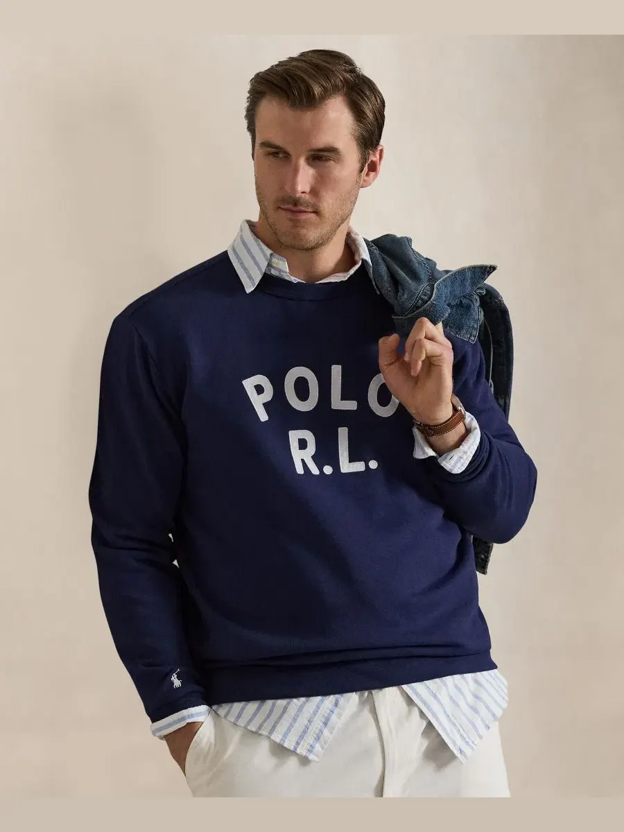 Мужская флисовая толстовка больших размеров с логотипом Polo Ralph Lauren — изображение 3 из 6, темно-синий