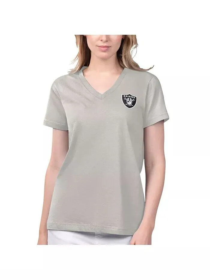 Женская серая футболка Las Vegas Raiders Game Time с V-образным вырезом Margaritaville — без цвета