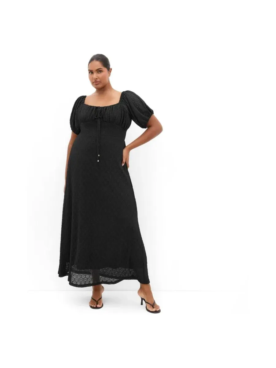 Платье миди с кружевными рукавами Lani Lace Short Sleeve Midi Dress CITY CHIC — изображение 1 из 5, черный