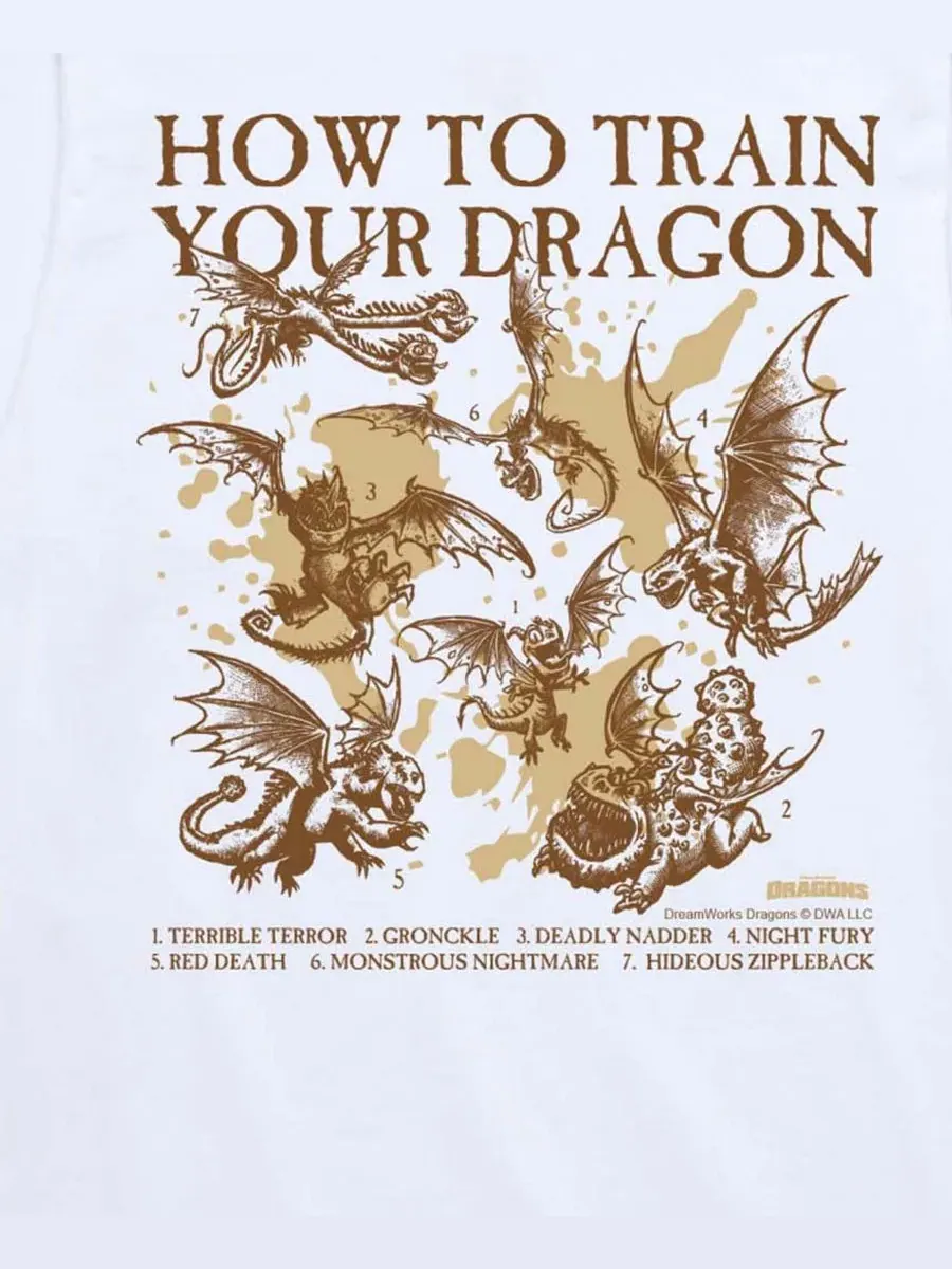 Детская футболка с коротким рукавом, размер 8-20 How To Train Your Dragon — изображение 3 из 3, белый