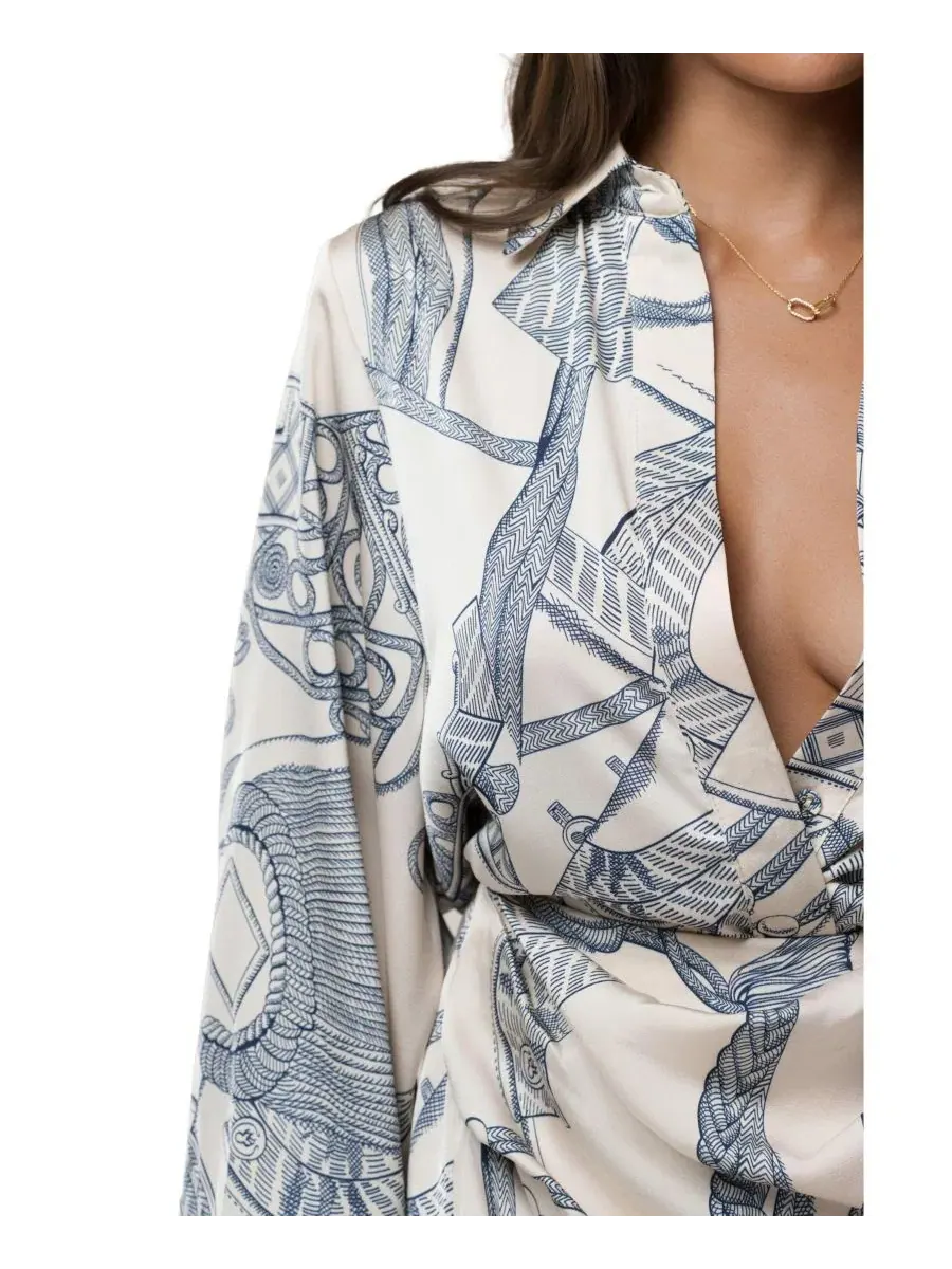 Комплект из топа и юбки с абстрактным принтом, модель Print Ameena JLUXLABEL — изображение 4 из 10, слоновая кость