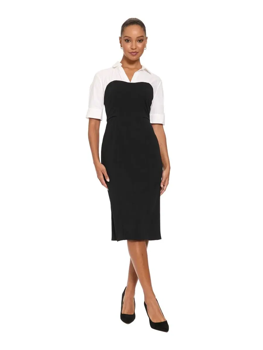 Платье-футляр без рукавов с V-образным вырезом, модель Petite Sheath Colorblock Short-Sleeve V-Neck — изображение 1 из 4