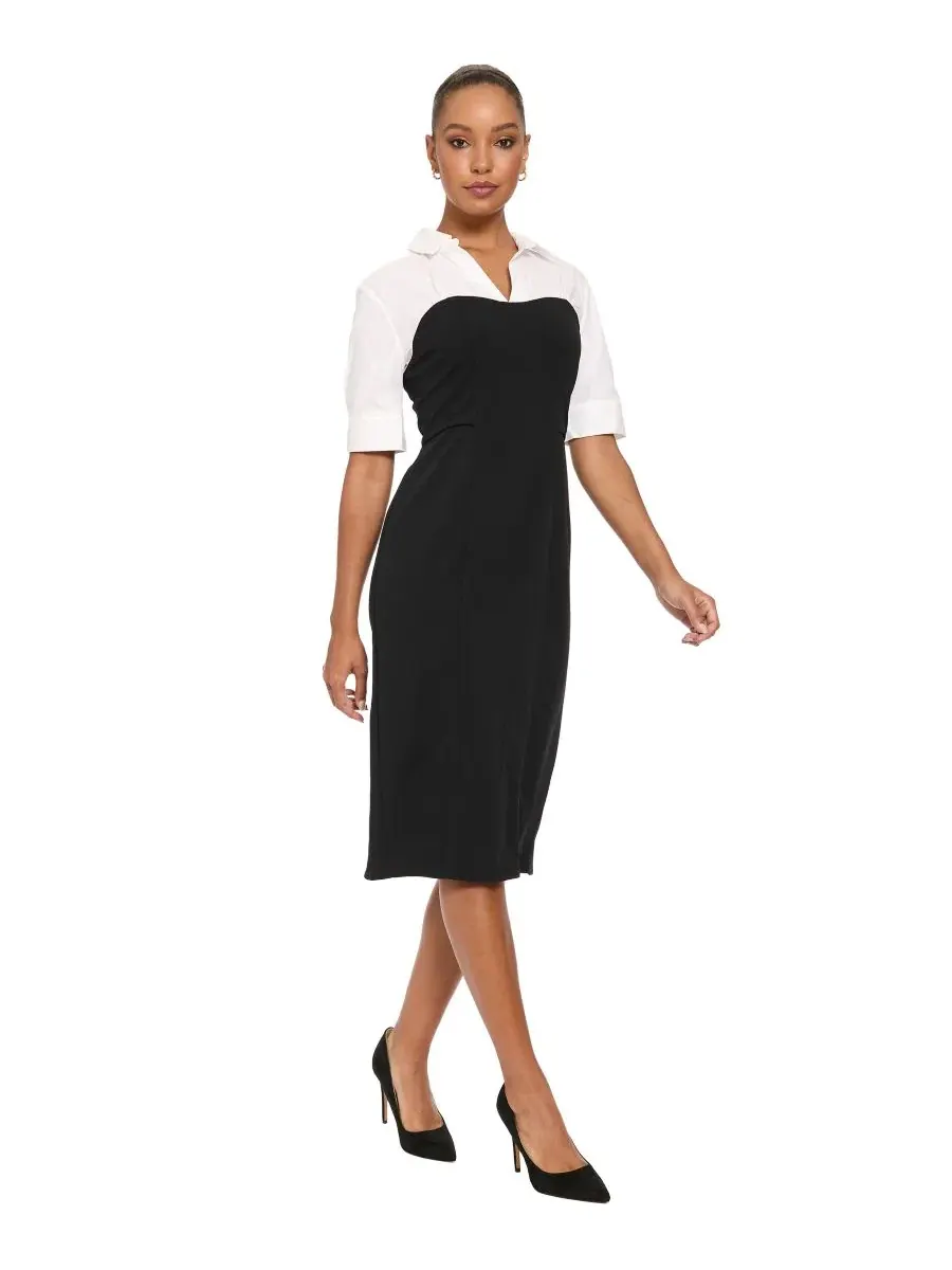 Платье-футляр без рукавов с V-образным вырезом, модель Petite Sheath Colorblock Short-Sleeve V-Neck — изображение 2 из 4
