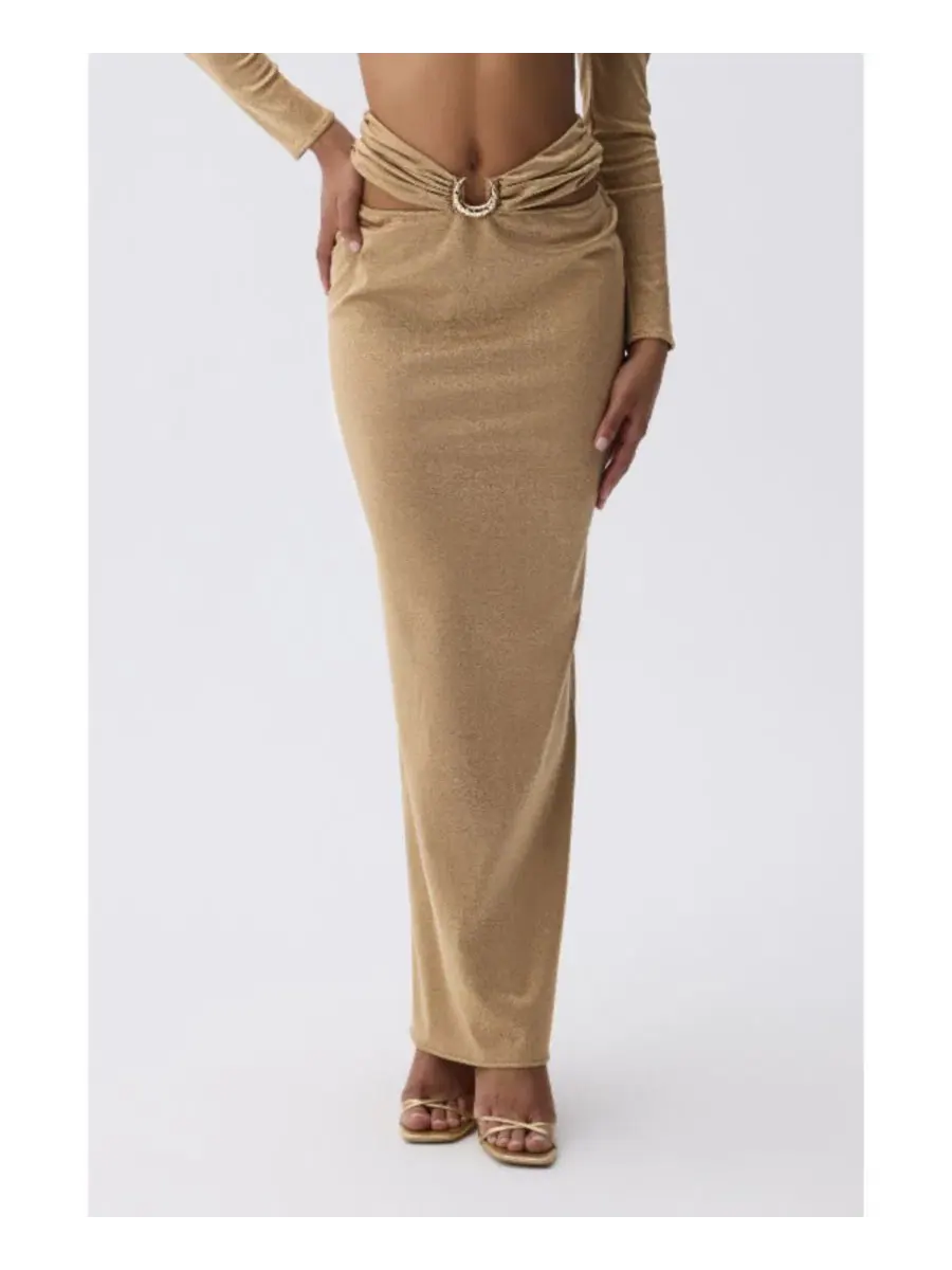 Юбка миди с вырезами и аксессуарами Maja Midi Skirt Luna B — изображение 3 из 5, бежевый