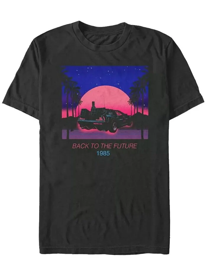 Футболка мужская с коротким рукавом и принтом заката Delorean 1985 года из неоновой франшизы «Назад — изображение 1 из 1