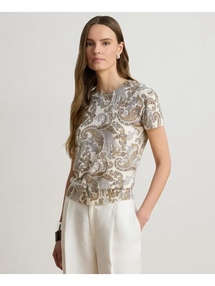 Женский свитер с коротким рукавом, с принтом пейсли, модель Paisley Short-Sleeve Sweater Lauren — изображение 1 из 6