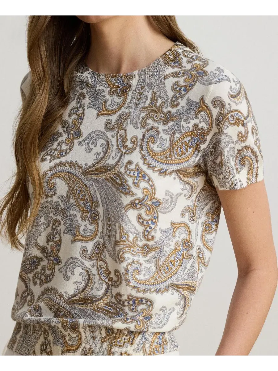 Женский свитер с коротким рукавом, с принтом пейсли, модель Paisley Short-Sleeve Sweater Lauren — изображение 4 из 6