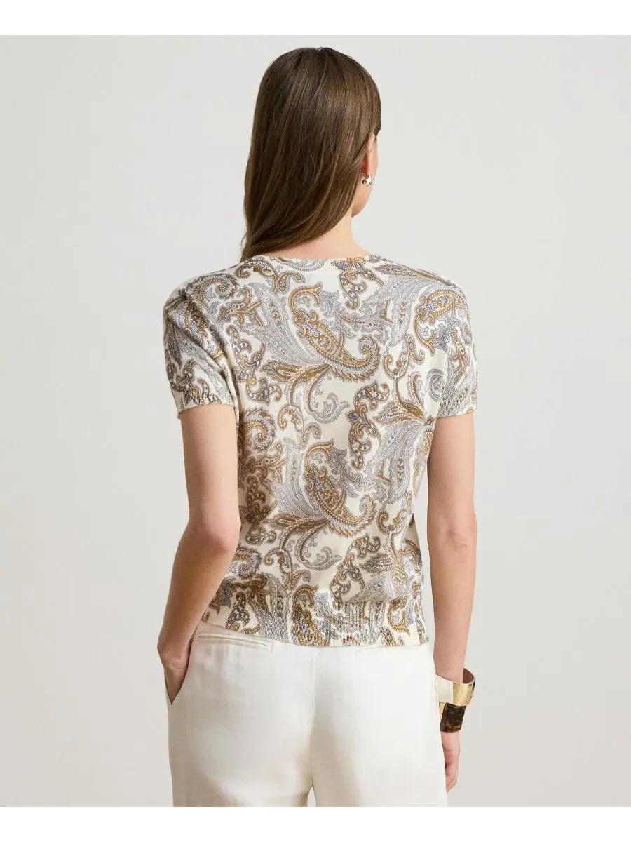Женский свитер с коротким рукавом, с принтом пейсли, модель Paisley Short-Sleeve Sweater Lauren — изображение 5 из 6