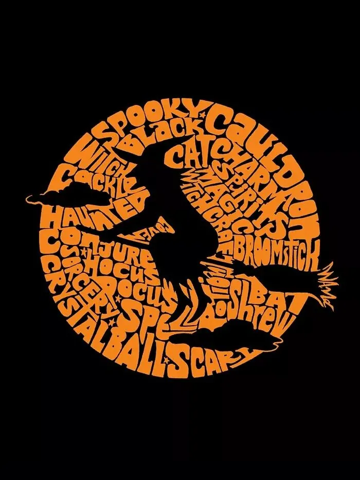 Мужская толстовка Spooky Witch Word Art с круглым вырезом LA Pop Art — изображение 3 из 3, черный