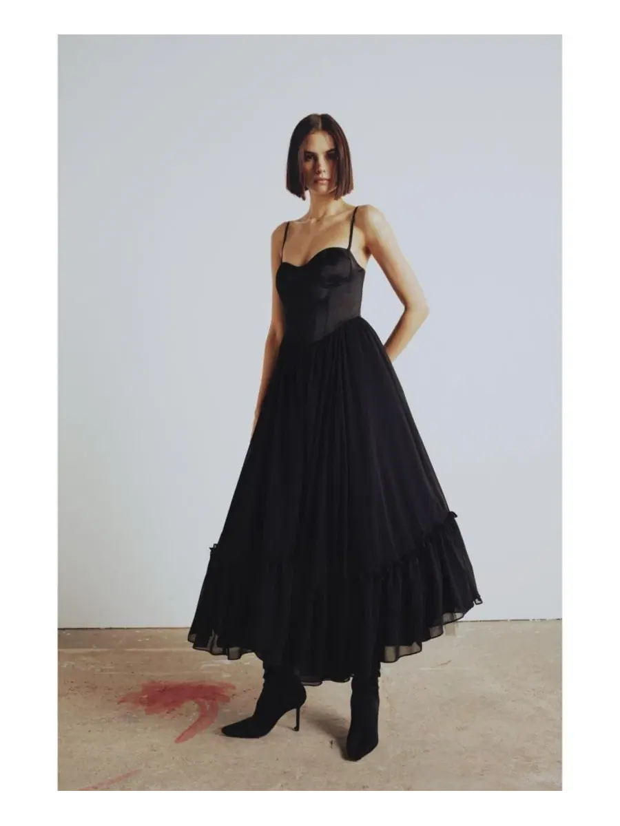 Платье-макси без бретелек с регулируемыми бретелями Swan Dress PCFG — изображение 8 из 10, черный