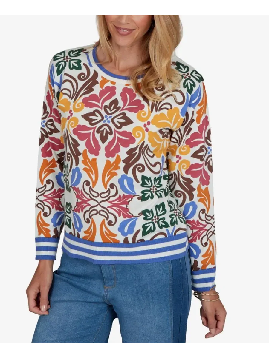 Свитер с принтом Petite Floral Lightweight Sweater Ruby Rd. — изображение 2 из 5, слоновая кость мульти