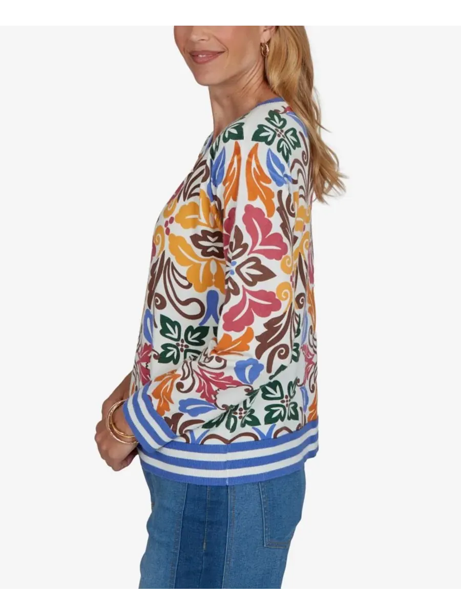Свитер с принтом Petite Floral Lightweight Sweater Ruby Rd. — изображение 3 из 5, слоновая кость мульти