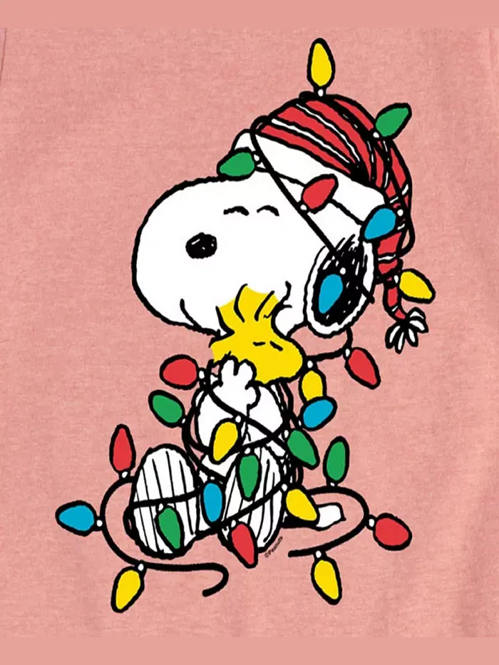 Футболка с коротким рукавом для девочек постарше с принтом "Snoopy Christmas Lights" Peanuts — изображение 3 из 3, розовый