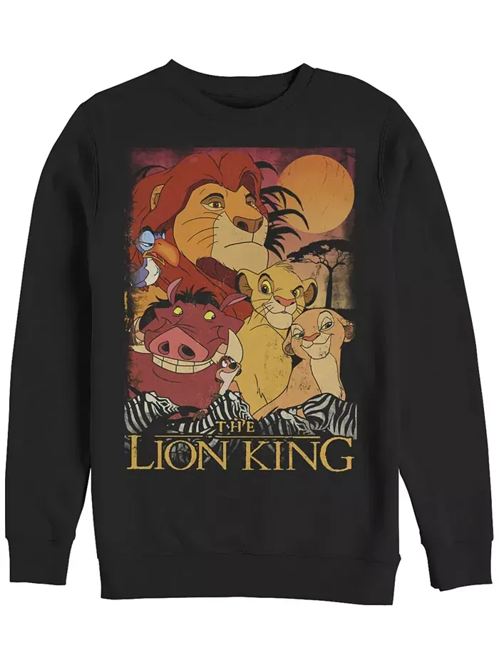 Disney Мужская толстовка Lion King Happy Group Shot Sunset, флисовая Fifth Sun — изображение 1 из 3, черный
