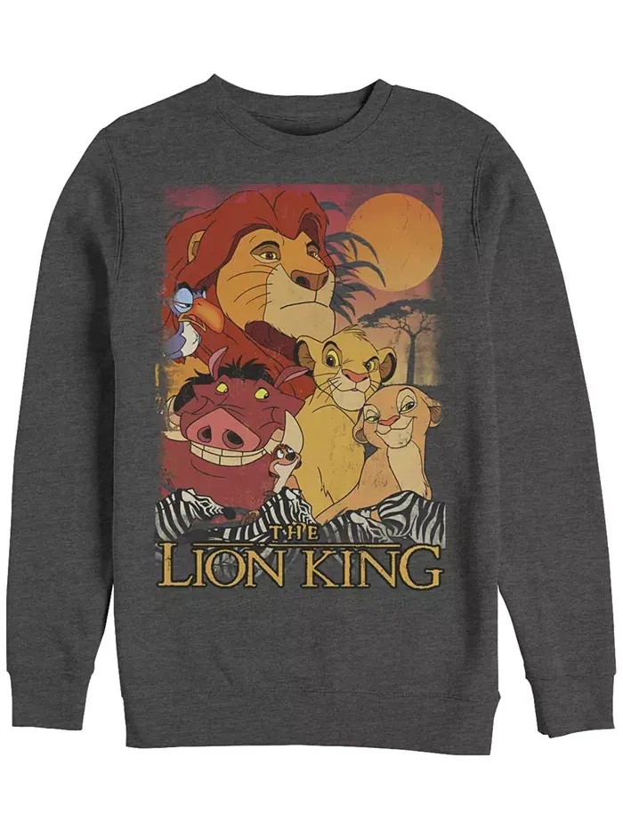 Disney Мужская толстовка Lion King Happy Group Shot Sunset, флисовая Fifth Sun — изображение 2 из 3, черный