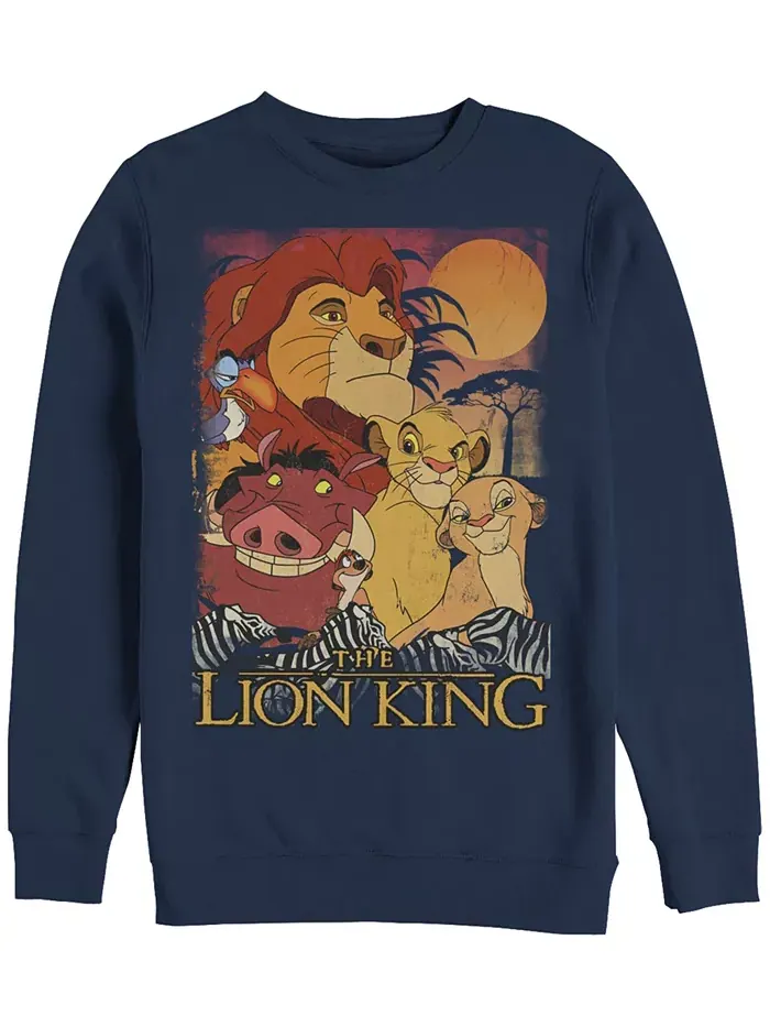 Disney Мужская толстовка Lion King Happy Group Shot Sunset, флисовая Fifth Sun — изображение 3 из 3, черный