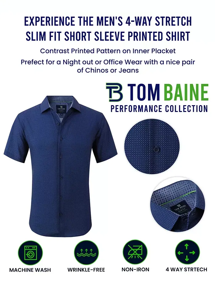 Мужская облегающая рубашка с коротким рукавом Performance Button Down Tom Baine — изображение 5 из 5, белый