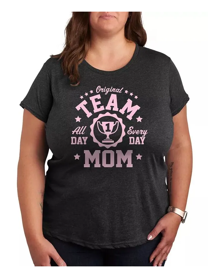 Женская модная футболка больших размеров с рисунком Team Mom Hybrid Apparel — изображение 1 из 3, серый