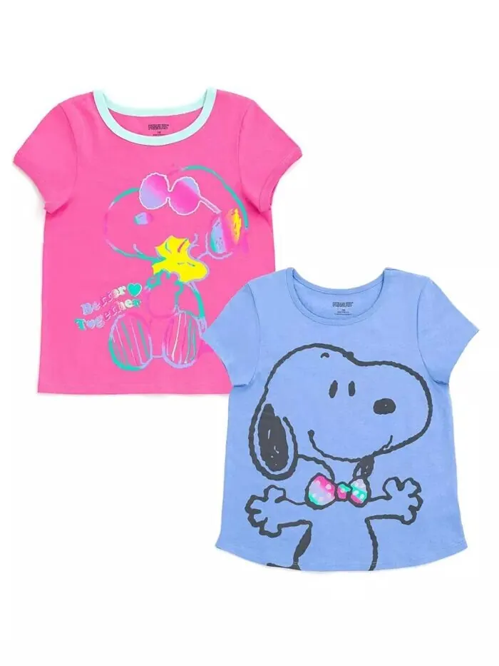 Комплект из 2 футболок для девочек Woodstock Snoopy Peanuts — изображение 1 из 8, розовый/синий