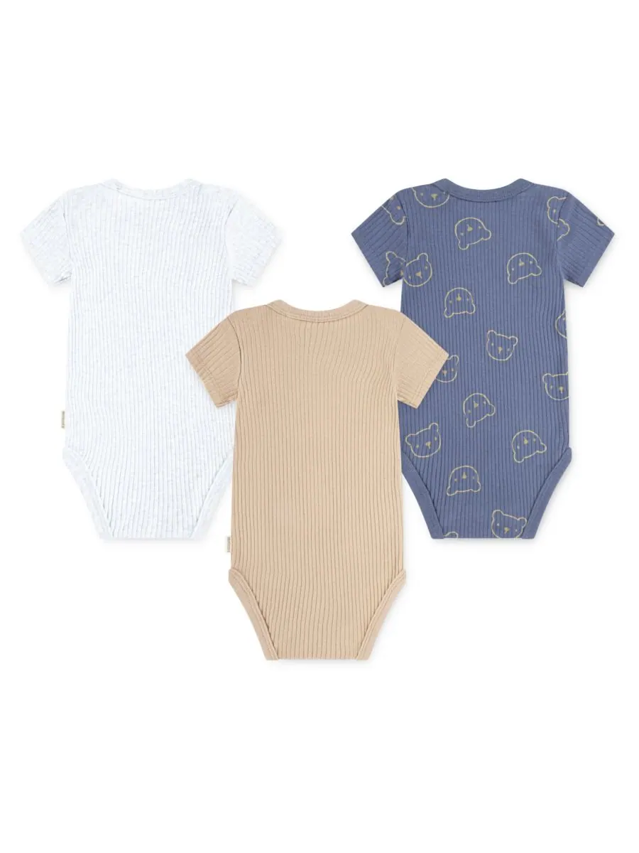 Комплект из 3 боди с короткими рукавами для мальчиков Huggies — изображение 3 из 10, белый/синий/бежевый