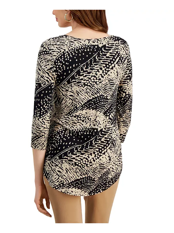 Женский топ с принтом и круглым вырезом, с рукавом 3/4 JM Collection — изображение 2 из 3