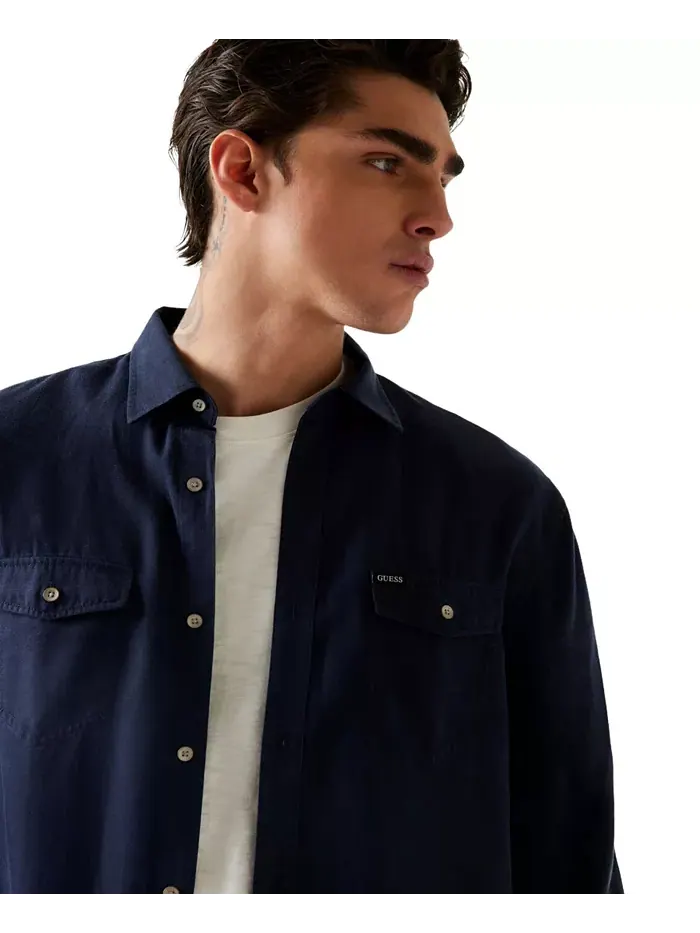 Мужская постиранная флюидная рубашка Guess — изображение 4 из 4, синий