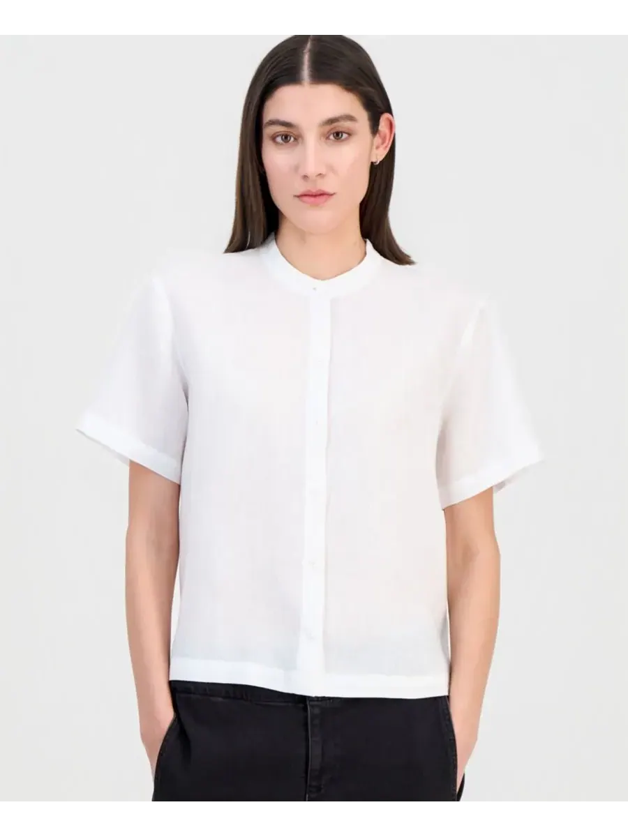 Женская льняная рубашка с воротником-стойкой Eileen Fisher — изображение 1 из 3, белый