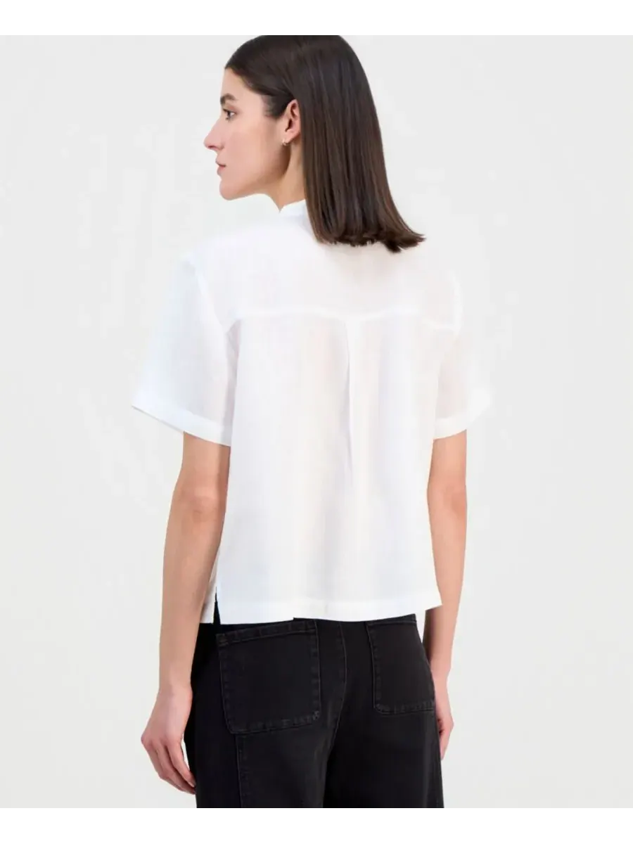 Женская льняная рубашка с воротником-стойкой Eileen Fisher — изображение 2 из 3, белый