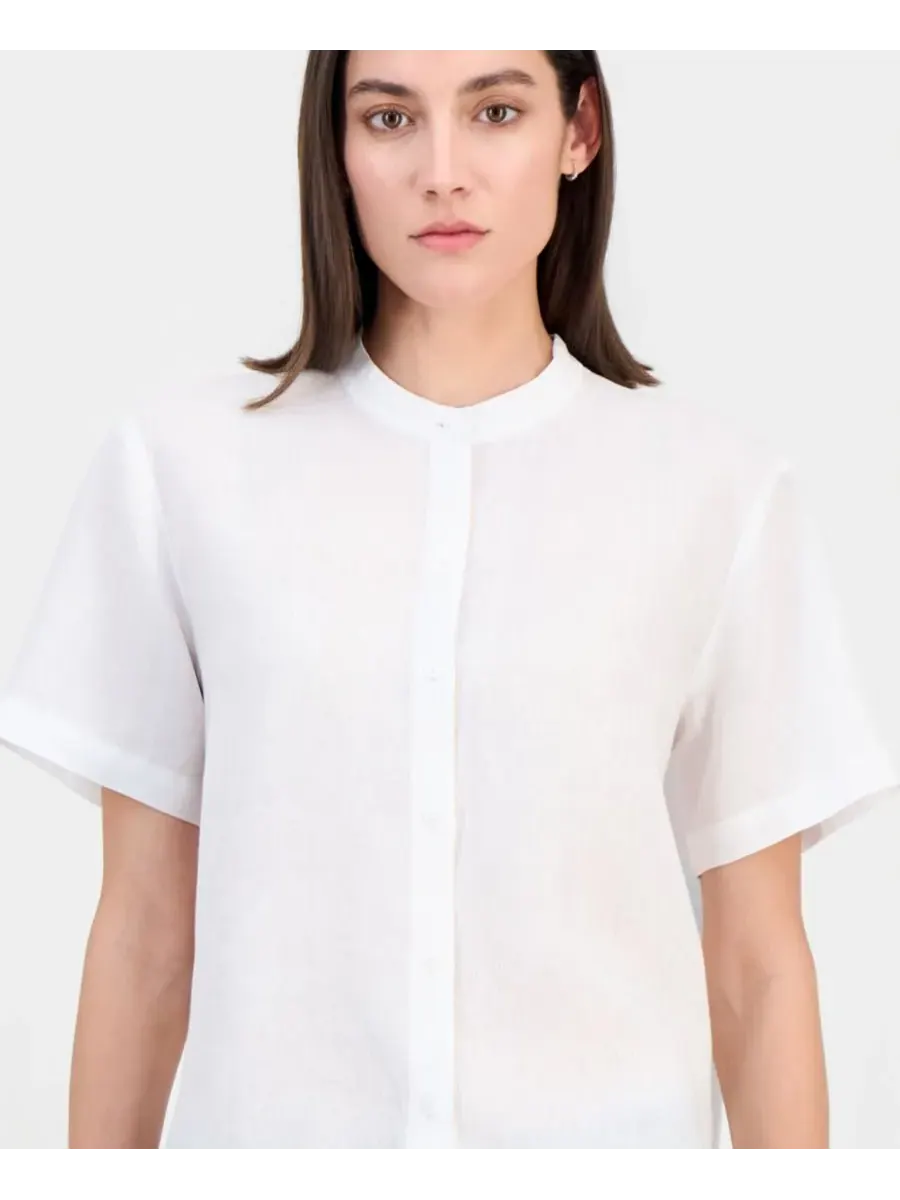 Женская льняная рубашка с воротником-стойкой Eileen Fisher — изображение 3 из 3, белый