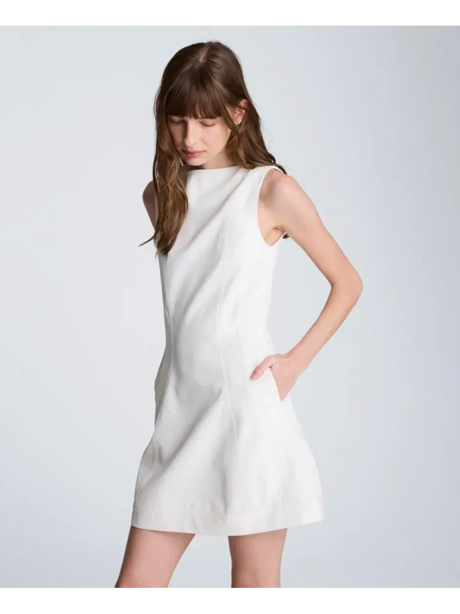 Женское мини-платье с вырезом-лодочкой Kenneth Cole — изображение 4 из 9, натуральный белый