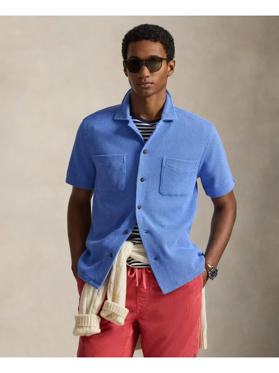 Мужская рубашка с коротким рукавом из вафельной вязки Polo Ralph Lauren — изображение 1 из 1, темно-синий