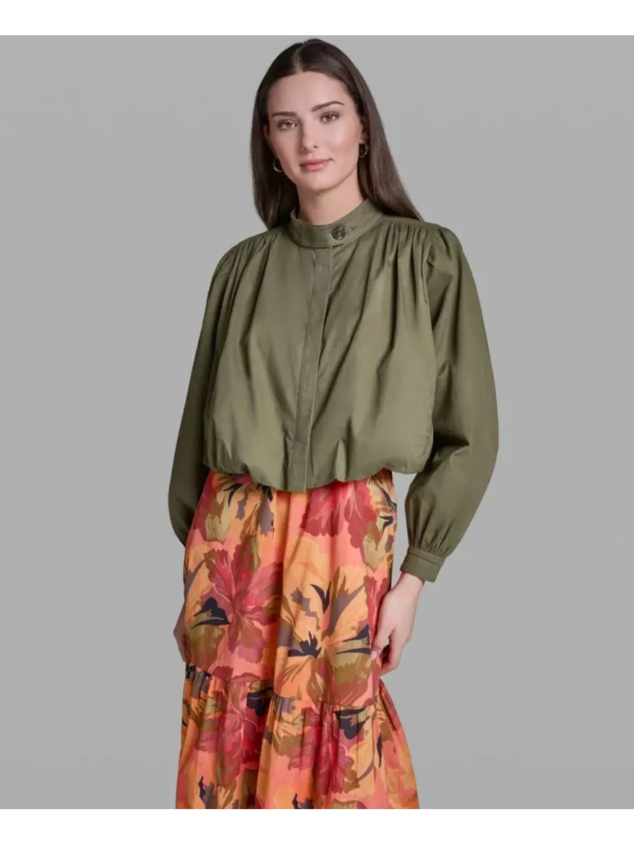 Женская укороченная куртка с длинными рукавами и воротником-стойкой BCBG — изображение 1 из 10, оливковый