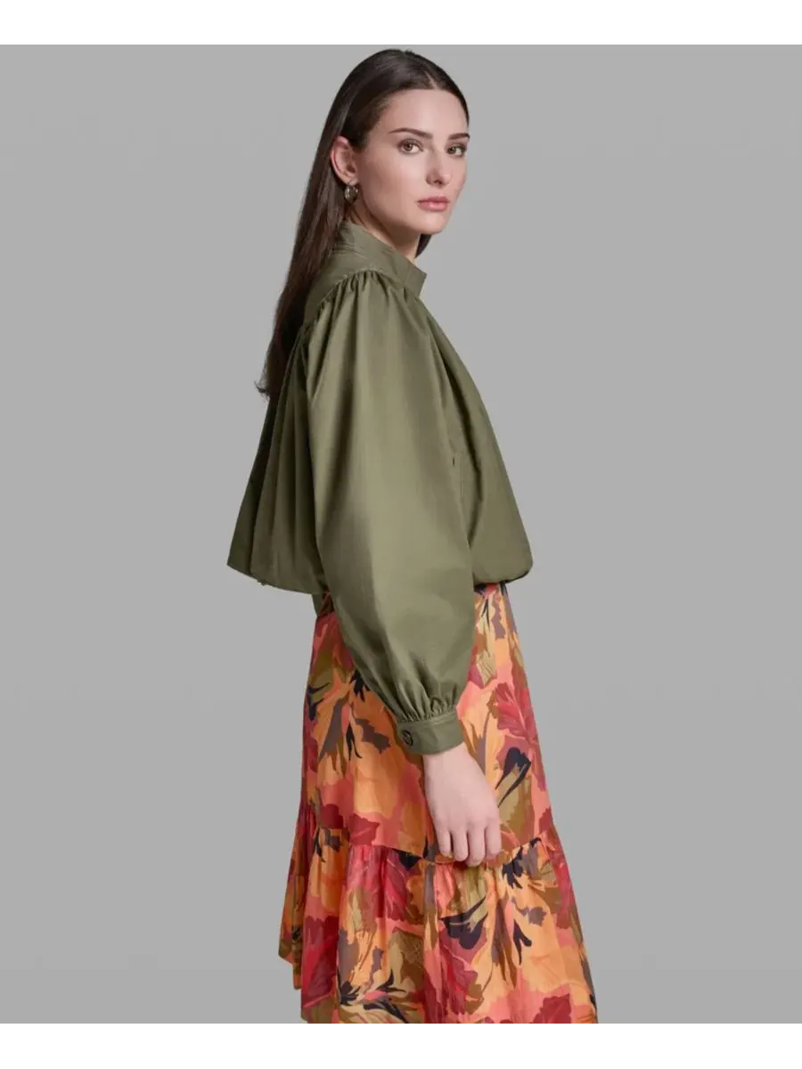 Женская укороченная куртка с длинными рукавами и воротником-стойкой BCBG — изображение 6 из 10, оливковый