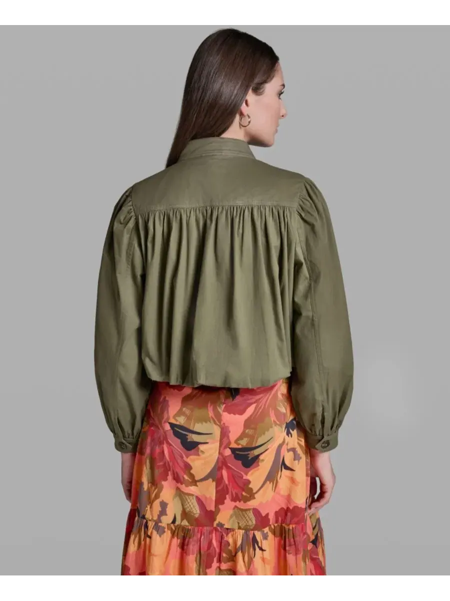 Женская укороченная куртка с длинными рукавами и воротником-стойкой BCBG — изображение 8 из 10, оливковый