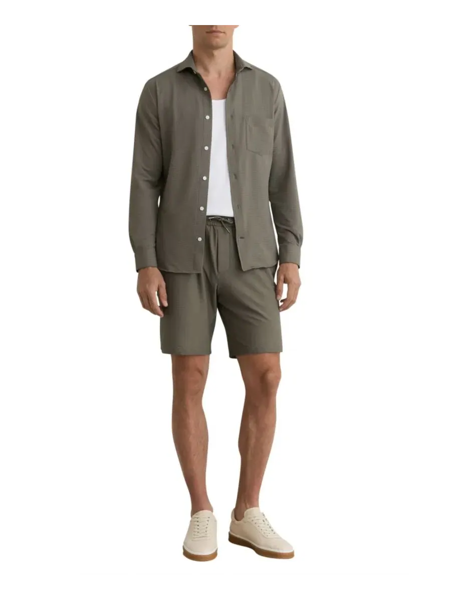 Шорты Ajay Drawstring Seersucker REISS — изображение 2 из 4, темный зеленый