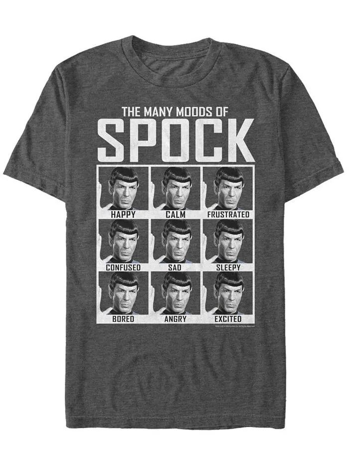 Мужская футболка из оригинальной серии Star Trek с короткими рукавами Many Moods Of Spock Fifth Sun — изображение 1 из 1