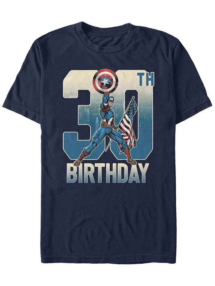 Мужская футболка с короткими рукавами на 30-летие Капитана Америки Marvel Fifth Sun — изображение 1 из 1, темно-синий