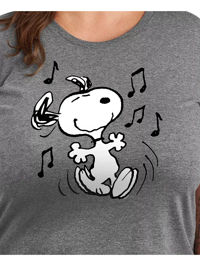 Футболка размера плюс с круглым вырезом и принтом музыки и танца «Peanuts Snoopy» Hybrid Apparel — изображение 3 из 3, серый