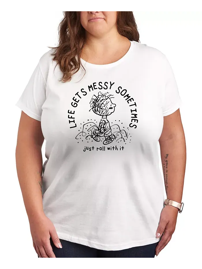 Футболка размера плюс с принтом «Peanuts Linus Life Gets Messy» Hybrid Apparel — изображение 1 из 3, белый