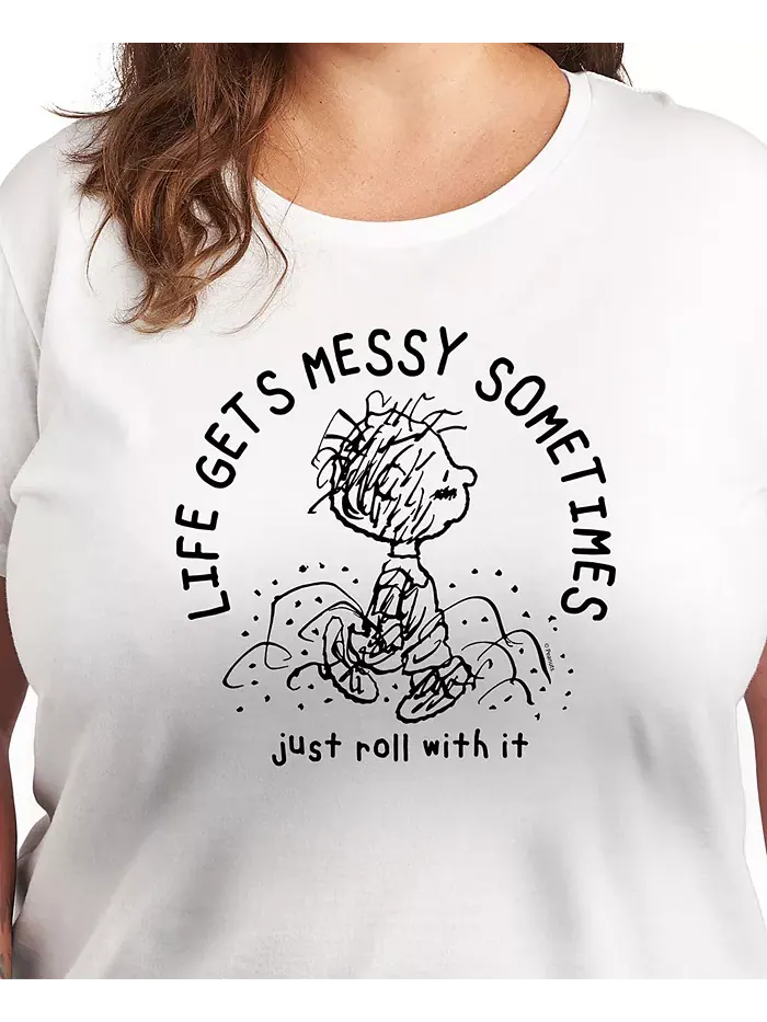 Футболка размера плюс с принтом «Peanuts Linus Life Gets Messy» Hybrid Apparel — изображение 3 из 3, белый