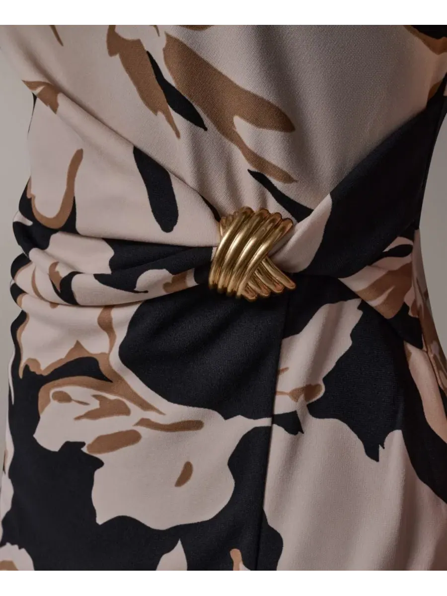 Платье-футляр без рукавов с цветочным принтом, модель Floral Side-Ruched Sheath Dress Donna Karan — изображение 4 из 6