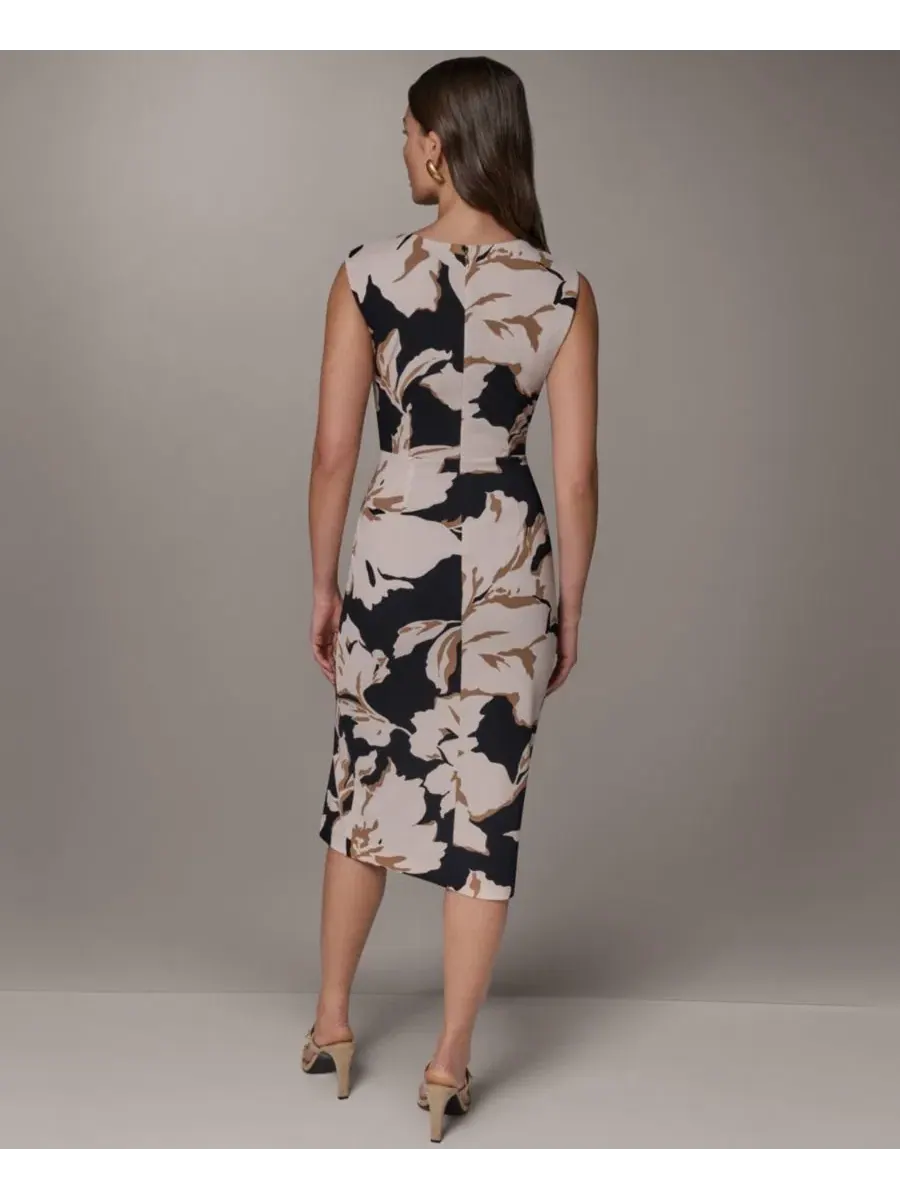 Платье-футляр без рукавов с цветочным принтом, модель Floral Side-Ruched Sheath Dress Donna Karan — изображение 5 из 6
