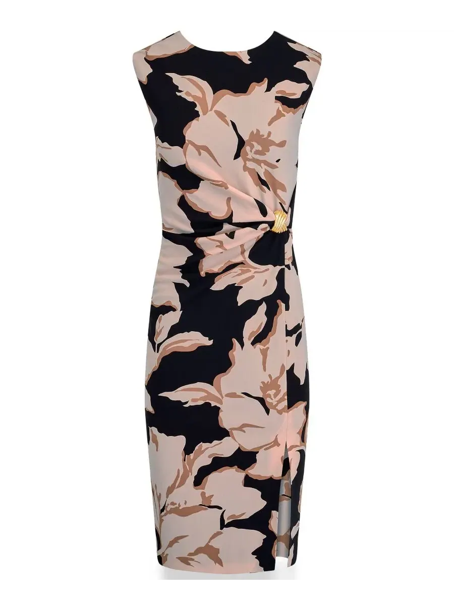 Платье-футляр без рукавов с цветочным принтом, модель Floral Side-Ruched Sheath Dress Donna Karan — изображение 6 из 6