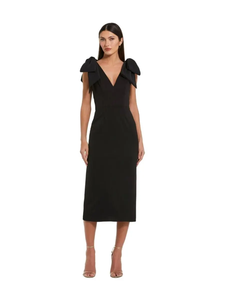 Платье миди из крепа с бантами на плечах Petite Statement Bow Shoulder Crepe Midi Dress Mac Duggal