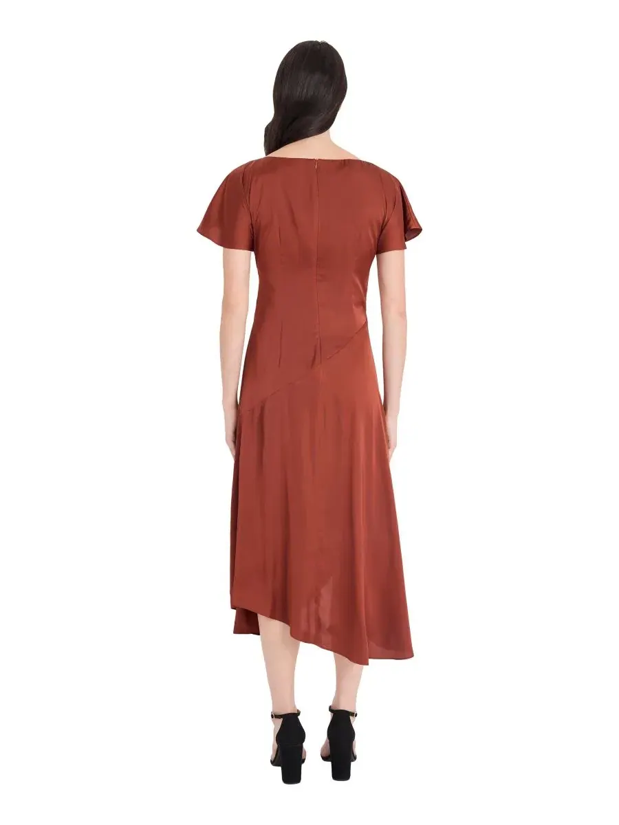 Платье миди с асимметричным подолом и драпировкой на талии, модель Satin Asymmetrical Ruched Waist — изображение 3 из 3
